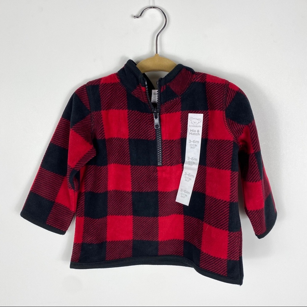 Baby Boy Sweater Plaid Fleece Red Black